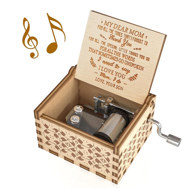Ucuber You are My Sunshine Music Box, Gift for Mom from Son, Wood Laser Engraved Vintage Music Boxes, Unique Best Gift for Mother's Day, Birthday/Christmas (Son to Mom) - Image 1